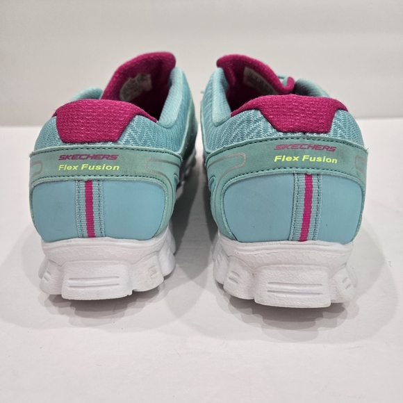 Skechers Womens Flex Fusion Memory Foam Slip on Sneakers AQUA Green Pink Size 10 - Picture 4 of 10